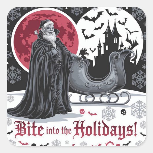 Sticker Carré Carte de Noël gothique Vampire Crimson Moon (Devant)