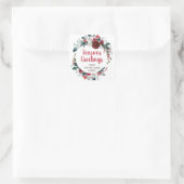 Sticker Carré Carte de Noël Joyeuses Fêtes Red Rose Wreath (Sac)