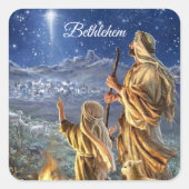 Sticker Carré Carte de Noël Star of Bethlehem Shepherds (Devant)