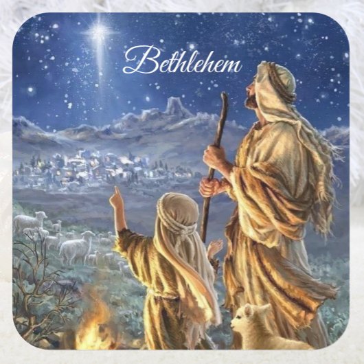 Sticker Carré Carte de Noël Star of Bethlehem Shepherds