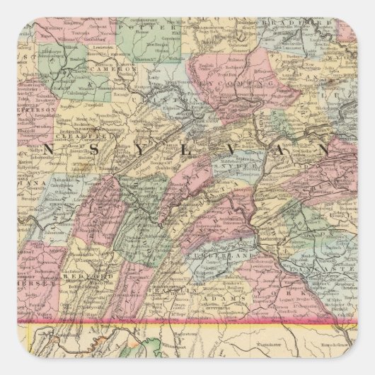 Sticker Carré Carte de Pennsylvanie par Mitchell (Devant)