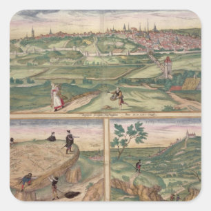 Sticker Carré Carte de Poitiers, de 'Civitates Orbis Terrarum' b