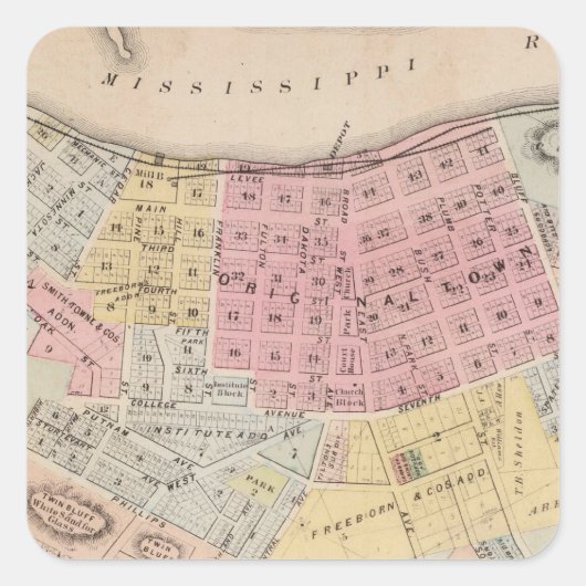 Sticker Carré Carte de Red Wing, comté de Goodhue, Minnesota (Devant)