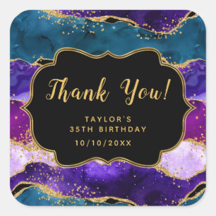 Sticker Carré Carte de remerciement d'anniversaire Agate Paon Vi