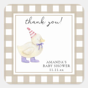 Sticker Carré Carte de remerciements plié Baby shower canard