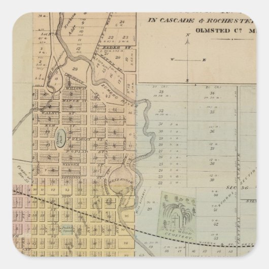 Sticker Carré Carte de Rochester, Minnesota (Devant)