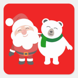Sticker Carré Carte de Santa Claus and Polar Bear