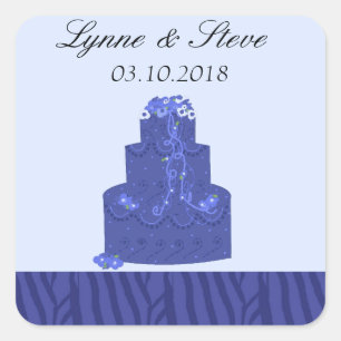 Sticker Carré Carte de sauvegarde de gâteau de mariage bleu roya
