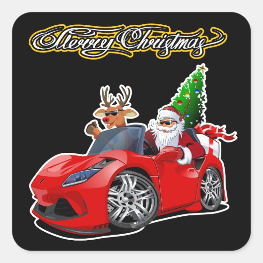 Sticker Carré Carte de voeux de Noël avec lettres de Noël (Devant)