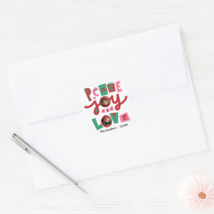 Sticker Carré Carte de vœux de vacances Rose et Vert Paix et Amo
