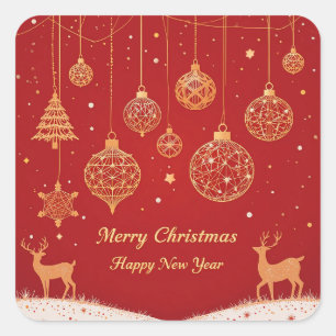 Sticker Carré Carte de vœux festive de Noël avec décorations
