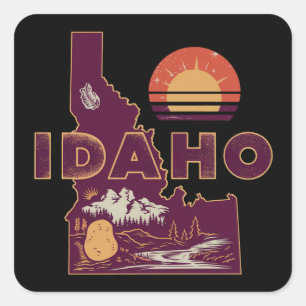 Sticker Carré Carte de voyage vintage de l'Idaho, État américain