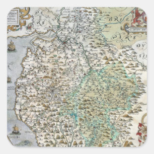 Sticker Carré Carte de Westmorland et de Cumberland   1576