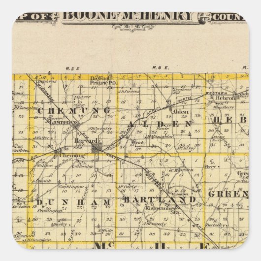 Sticker Carré Carte des comtés de Boone et McHenry (Devant)