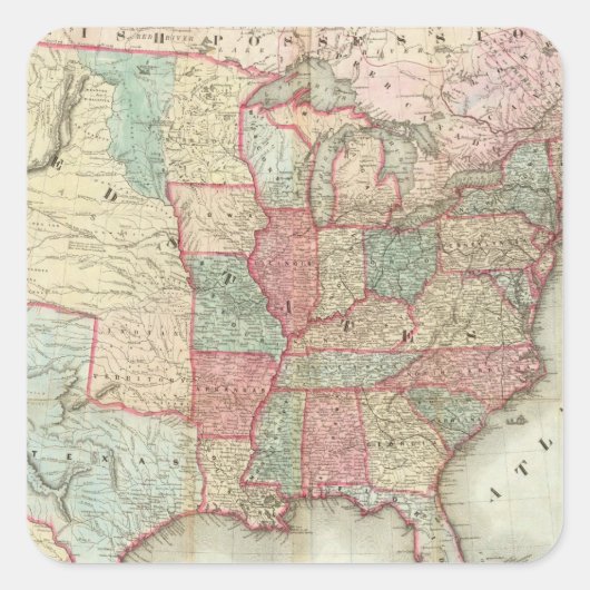 Sticker Carré Carte Des États-Unis D'Amérique (Devant)