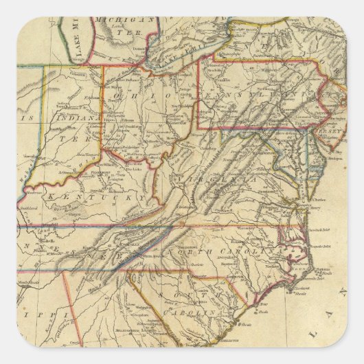 Sticker Carré Carte des États-Unis d'Amérique (Devant)