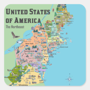 Sticker Carré Carte des États-Unis du Nord-Est