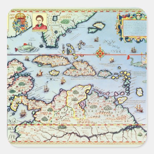 Sticker Carré Carte des îles des Caraïbes (Devant)