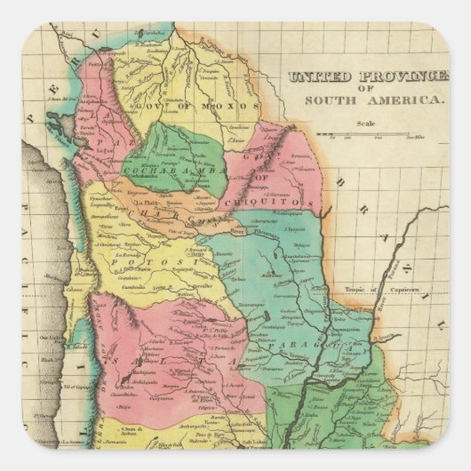 Sticker Carré Carte Des Provinces Unis D'Amérique Du Sud (Devant)