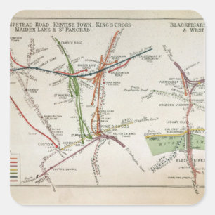 Sticker Carré Carte des transports de Londres, vers 1915