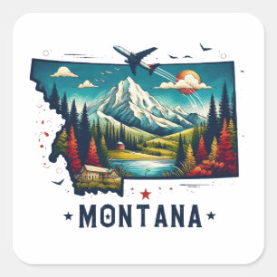 Sticker Carré Carte d'état Retro Vintage Montana