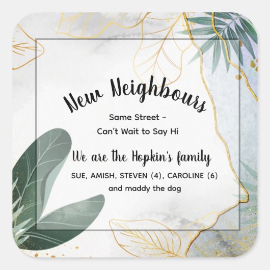 Sticker Carré Carte d'introduction personnalisée pour un nouveau (Devant)