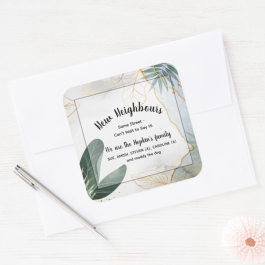 Sticker Carré Carte d'introduction personnalisée pour un nouveau (Enveloppe)