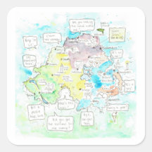 Carte d'Irlande du Nord excentrique avec des mots.