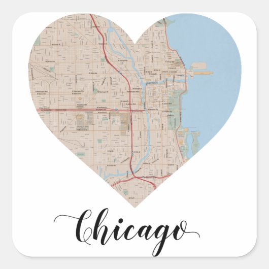 Sticker Carré Carte du coeur de Chicago (Devant)