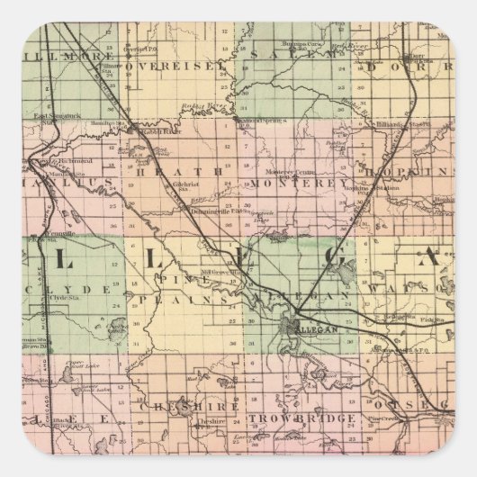 Sticker Carré Carte du comté d'Allegan, Michigan (Devant)