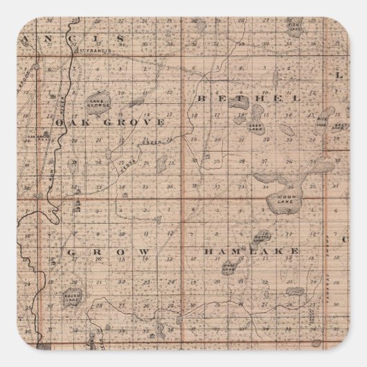 Sticker Carré Carte du comté d'Anoka, Minnesota (Devant)