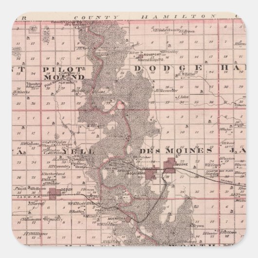 Sticker Carré Carte du comté de Boone, État de l'Iowa (Devant)