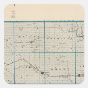 Sticker Carré Carte du comté de Carroll, état de l'Iowa