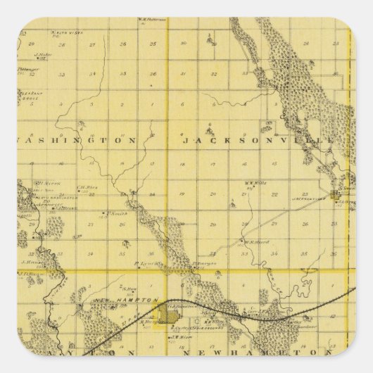 Sticker Carré Carte du comté de Chickasaw, État de l'Iowa (Devant)