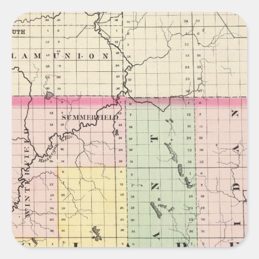 Sticker Carré Carte du comté de Clare, Michigan (Devant)