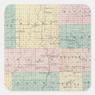 Sticker Carré Carte du comté de Clark, État du Wisconsin