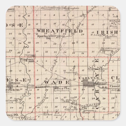 Sticker Carré Carte du comté de Clinton (Devant)