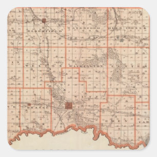 Sticker Carré Carte du comté de Clinton, État de l'Iowa