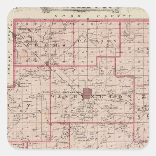 Sticker Carré Carte du comté de Decatur avec St Omer (Devant)