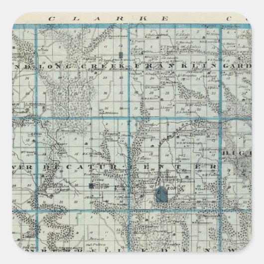 Sticker Carré Carte du comté de Decatur, État de l'Iowa (Devant)