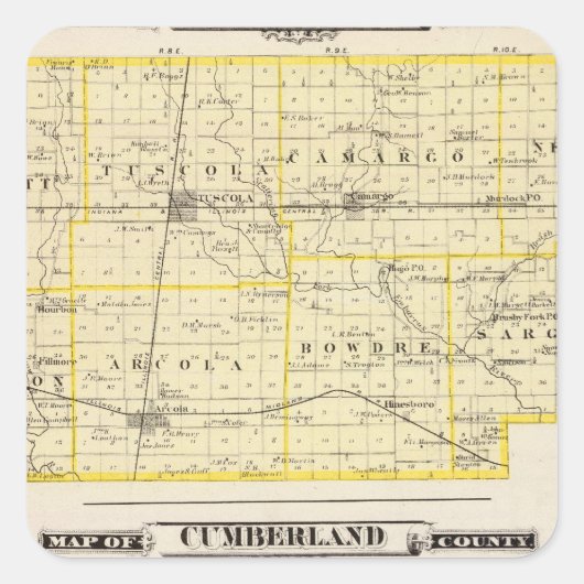 Sticker Carré Carte du comté de Douglas Carte du comté de Cumber (Devant)