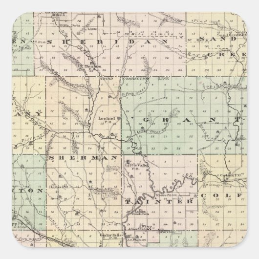 Sticker Carré Carte du comté de Dunn, État du Wisconsin (Devant)