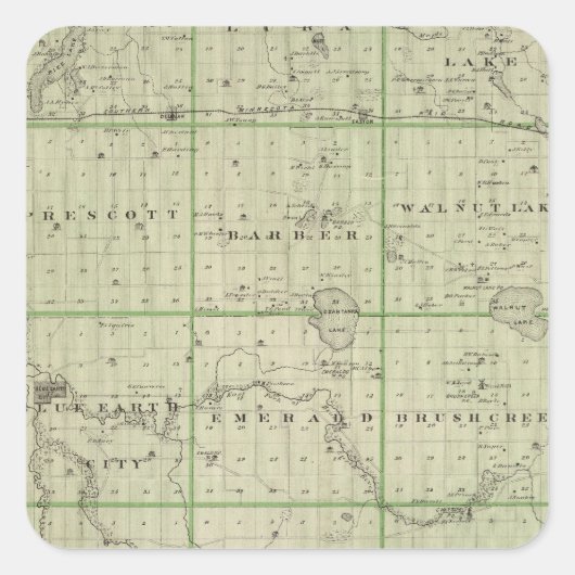 Sticker Carré Carte du comté de Faribault, Minnesota (Devant)