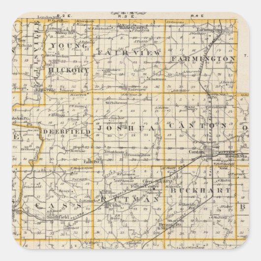 Sticker Carré Carte du comté de Fulton et Lewistown (Devant)