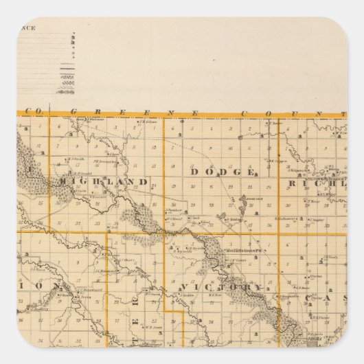 Sticker Carré Carte du comté de Guthrie, État de l'Iowa (Devant)