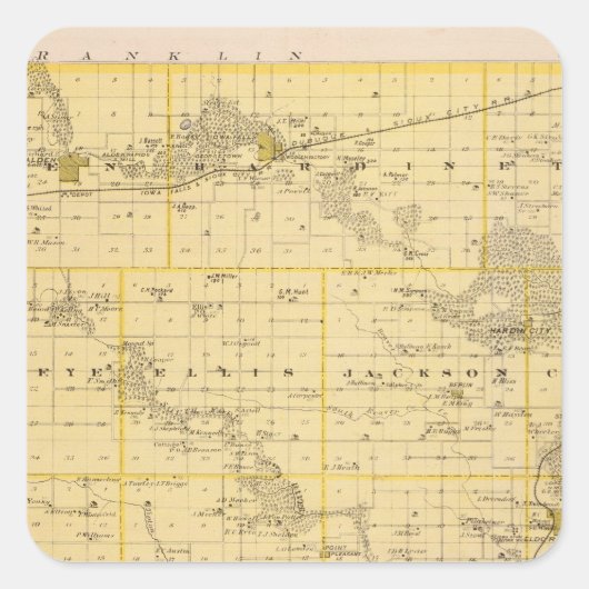 Sticker Carré Carte du comté de Hardin, État de l'Iowa (Devant)