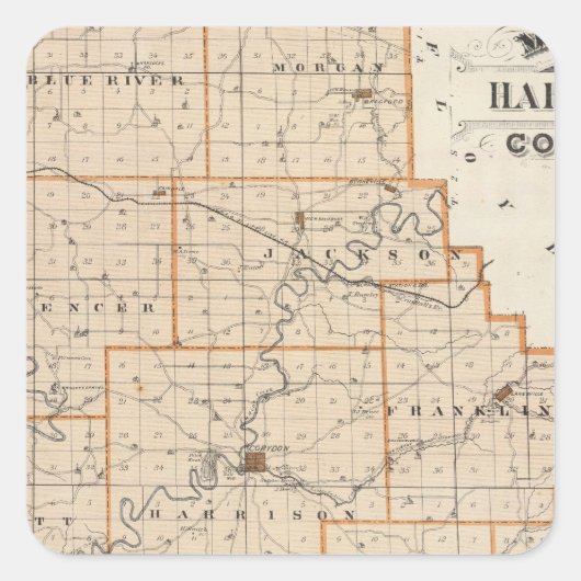 Sticker Carré Carte du comté de Harrison (Devant)