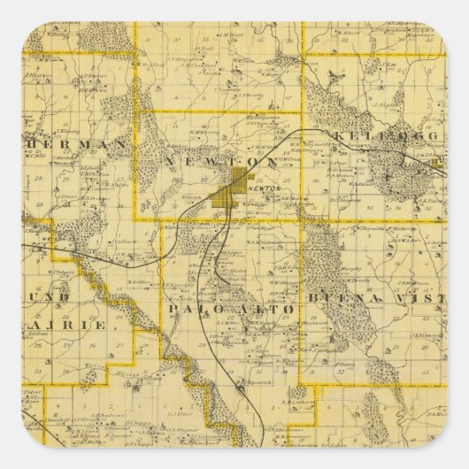 Sticker Carré Carte du comté de Jasper, État de l'Iowa (Devant)