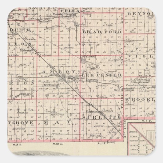 Sticker Carré Carte du comté de Lee et d'Amboy (Devant)