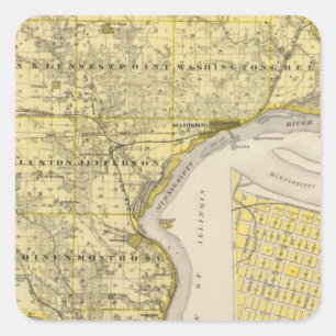 Sticker Carré Carte du comté de Lee et de Montrose, État de l'Io